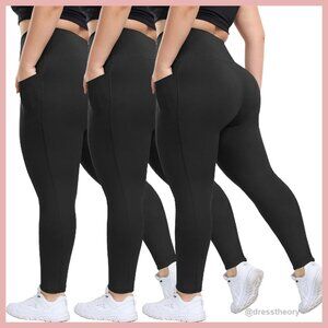 3 Pack Plus Size Leggings with Pockets High Waisted Tummy Control Yoga Pants